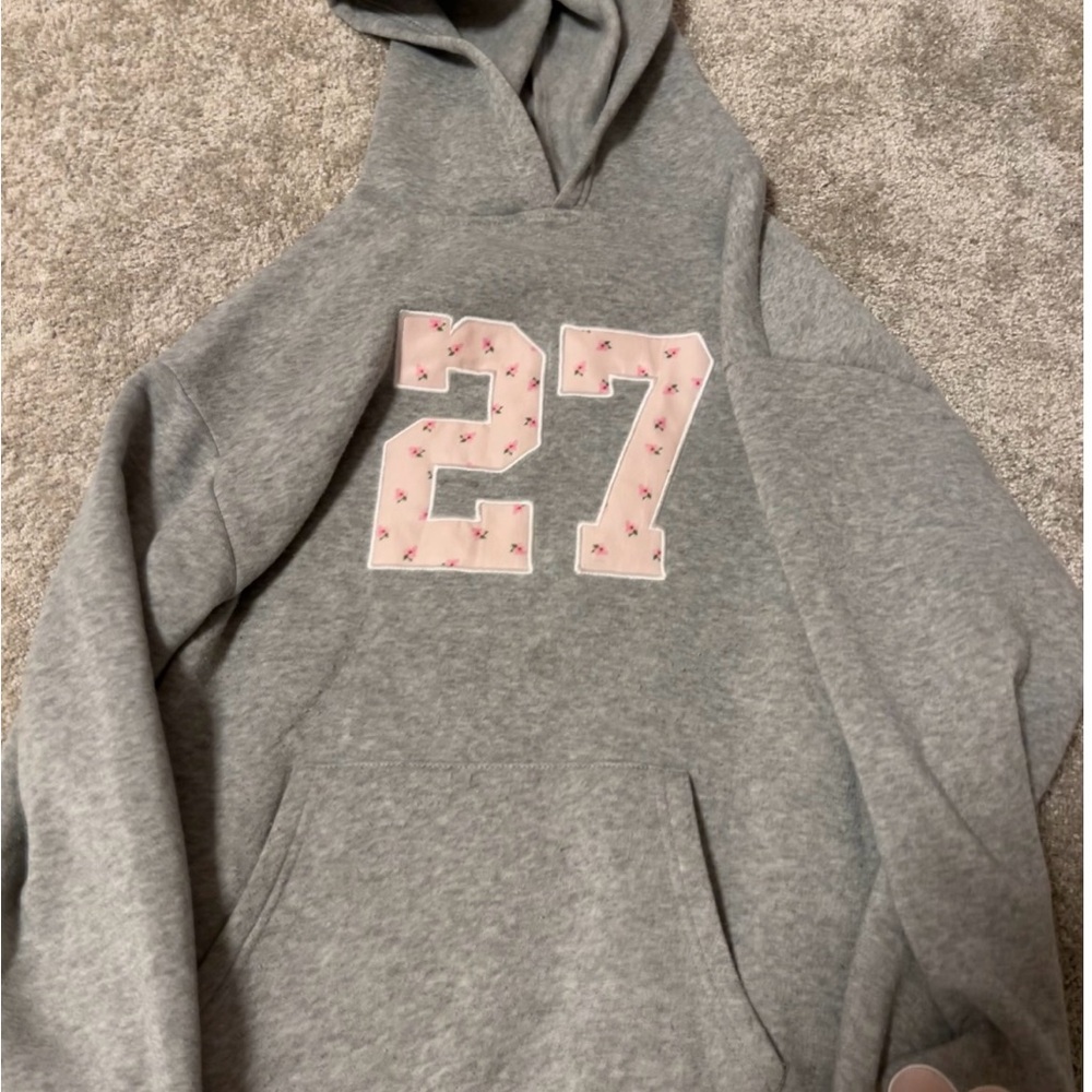 Gray Hoodie with Pink Number 27